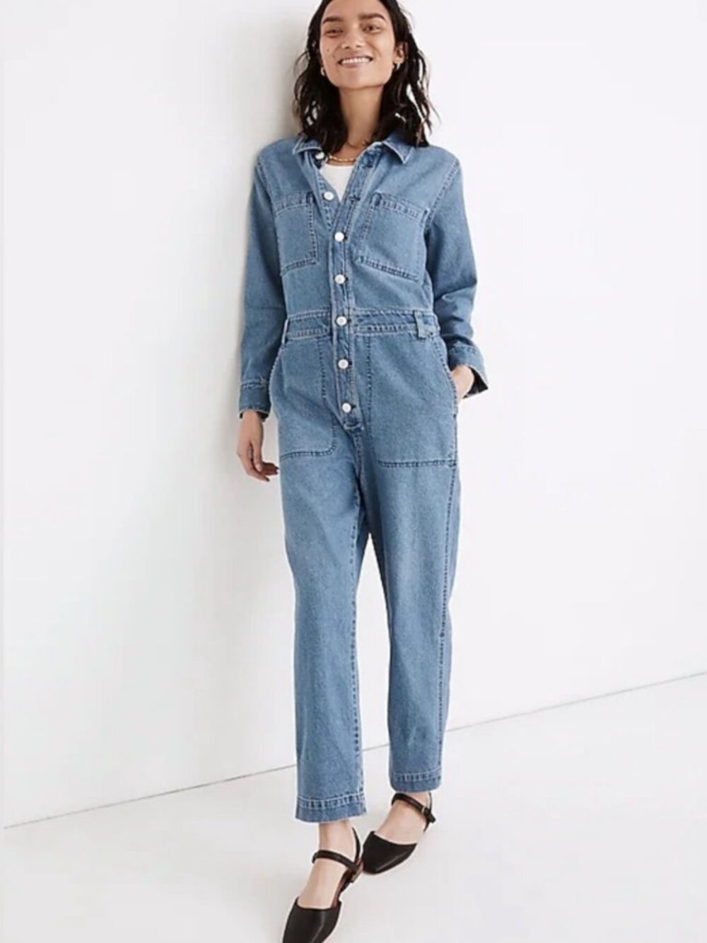 Madewell Glenroy Wash Denim Relaxed Coverall Jumpsuit in Women's X-Large